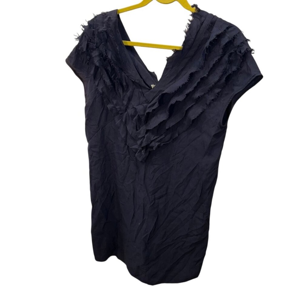 geren ford 100% silk navy blue ruffle tiered top S